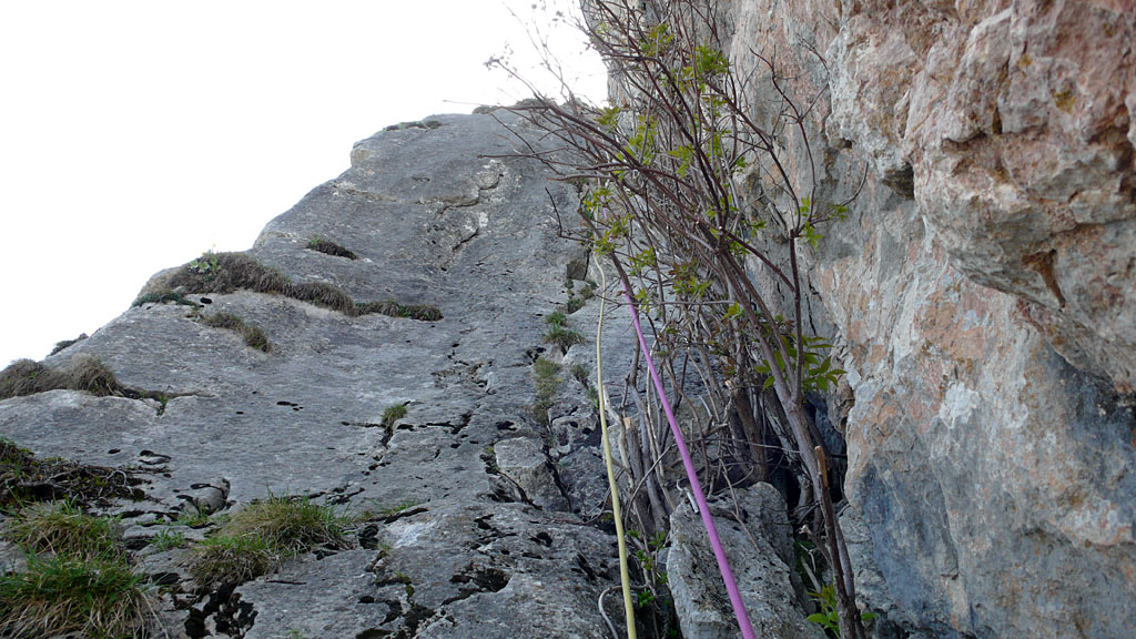 planken_030.JPG - 4- MY ASS! Eine rundum polierte Platte mit einem glatten Spalt für den rechten Fuß. Wenn ein Reibungstritt wegen Glätte funktionslos geworden ist, gibt es ihn de facto nicht! Ich habe sämtliche Haken (1BH, 1NH) als Hilfe benutzt und mich letztlich mit roher Gewalt raufgezerrt.